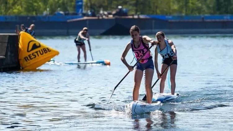 Race Team athletes on raceboards at Tempe Town Lake