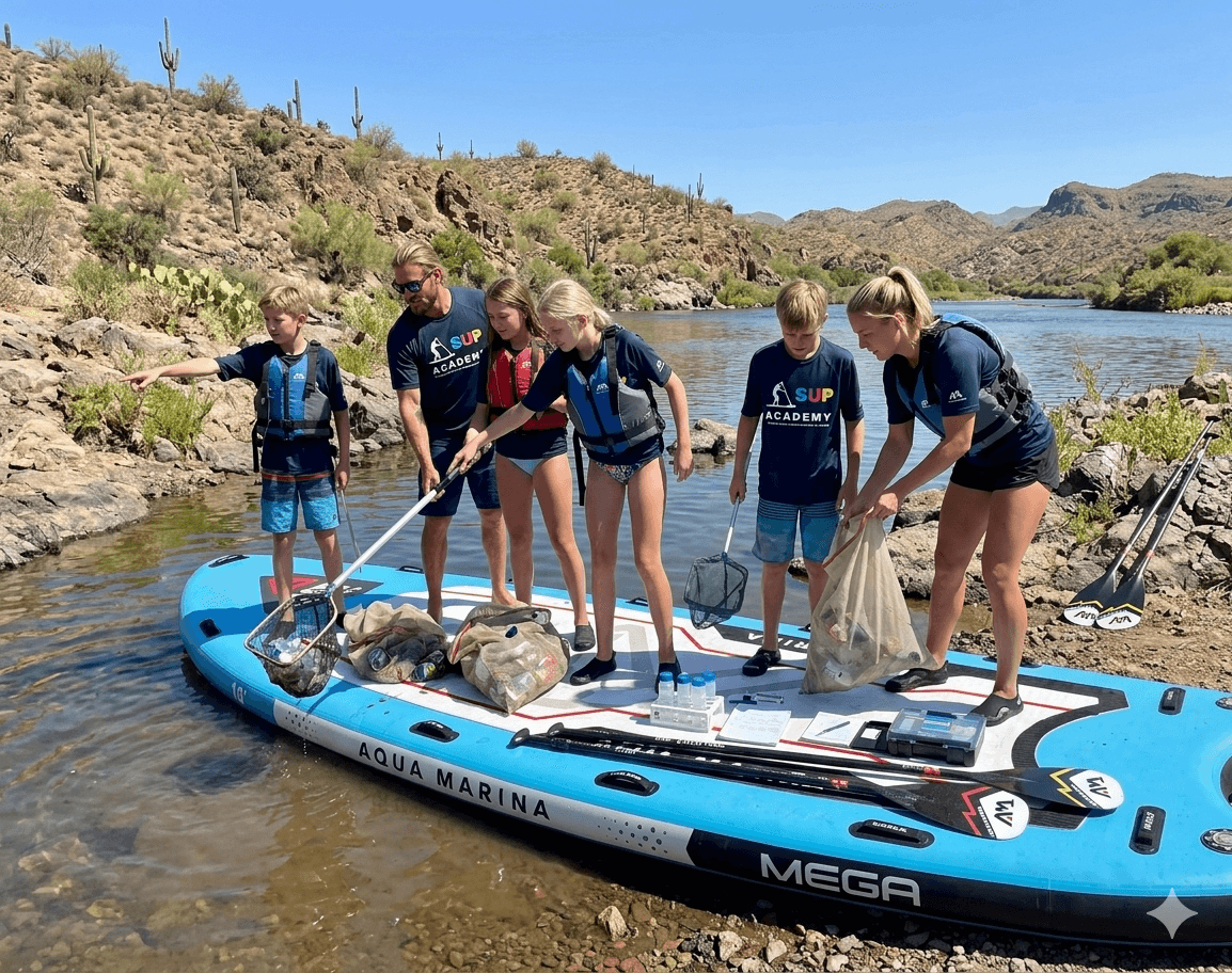Field Ecology cohort with sample bags on the MEGA at Saguaro Lake
