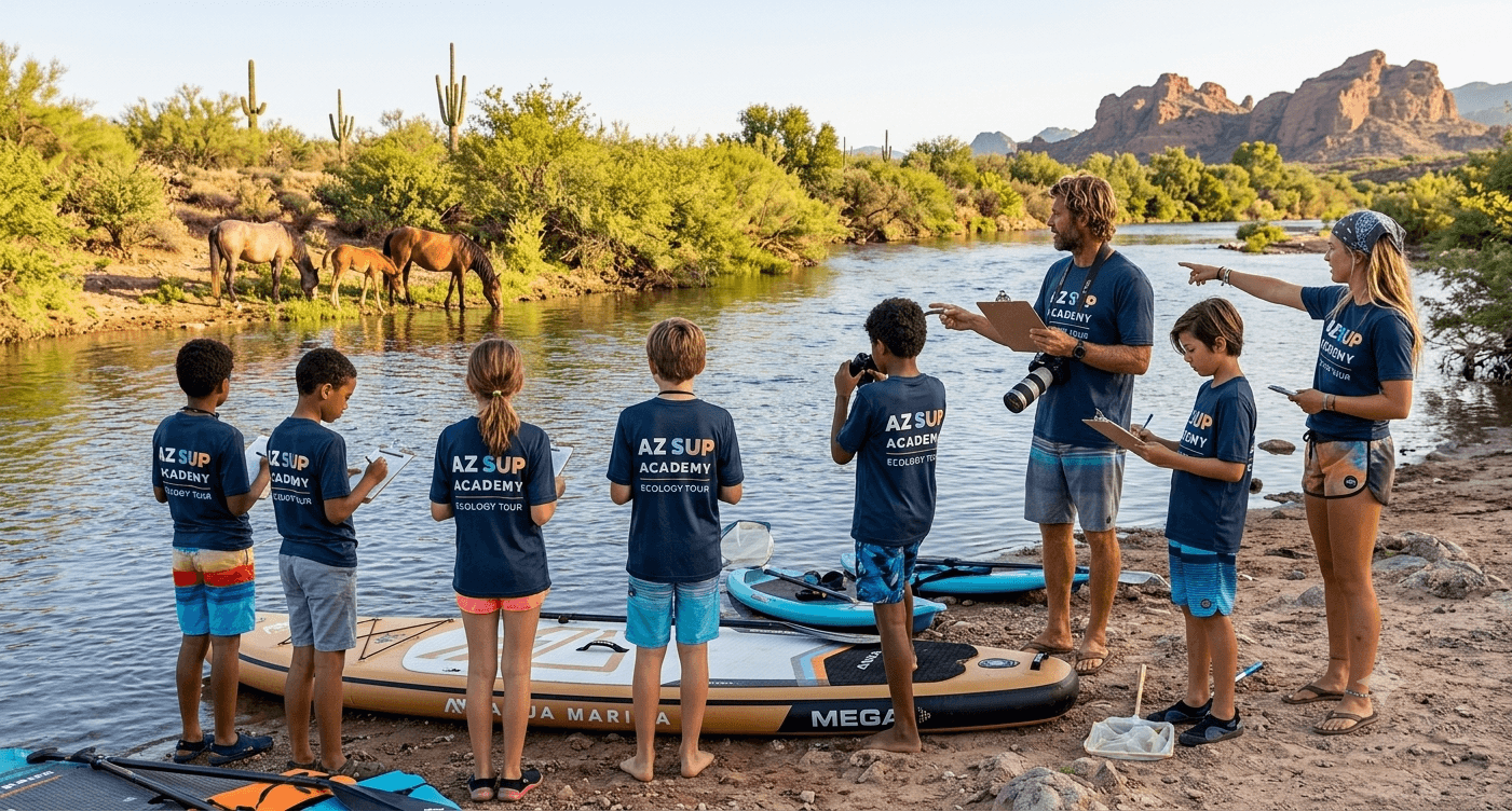 Cohort observing the Salt River wild horse herd from the river